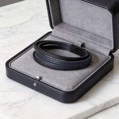 Italian Handmade Leather Bracelets for Men - color: Black Blue, size: 8.2"