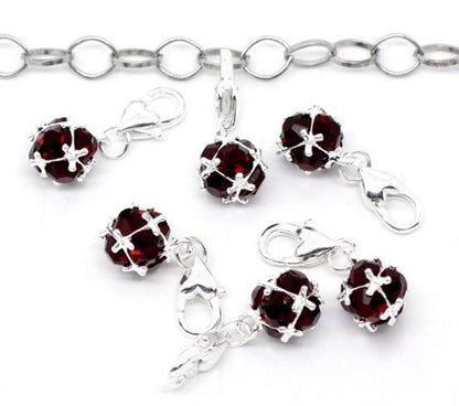 Sexy Sparkles Birthstone Dangle Charm Pendant for European Clip on Charm Jewelry with Lobster Clasp - color: Dark Red - January