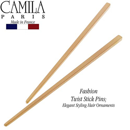Camila Paris CP3380 French Twist Stick Hair Pin, Set of 2 Beige, Girls Chopsticks Hair Pins for Girls Spiral Updo Chignon Bun Holder, Styling Hair Accessories for Women, Made in France - color: Beige