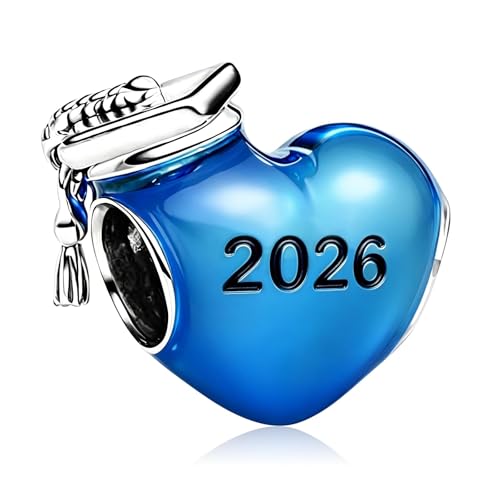 S925 Charms for Bracelets and Necklaces, Gifts for Mothers Nurses Day Graduation, for Girlfriend Family Friend, Bead Pendant, for Pandora, Silver 14K Gold Plated Enamel CZ, DIY Jewelry Making - style: 2026 Grad Blue Heart Charm