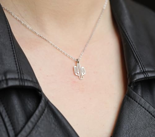 Silver Necklaces for Women Teens, Best Friend Necklace Sister Daughter Gift | Horseshoe Butterfly Swan Wave Evil Eye Necklace Graduation Chritmas Birthday Gifts for Women, Stainless Steel - style: Cactus