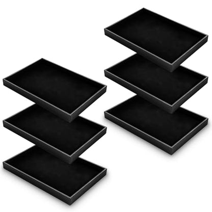 6 Pcs Velvet Stackable Jewelry Organizer Trays Showcase Display Tray Bracelet Ring Earring Necklace Organizer Empty Plate for Drawers Countertop (Black)