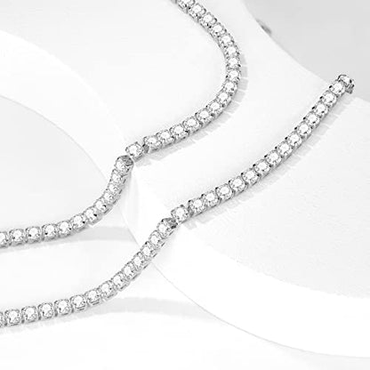 Luxval Tennis Necklace 14K Gold Plated Rhinestone Butterfly Choker Necklaces for women Dainty Zirconia Cut Faux Diamond chain 3mm - color: Silver-tennis