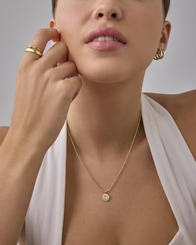 PAVOI 14K Gold Plated Dainty Cubic Zirconia Pendant Necklace for Women | Dot, Elephant, Butterfly, Pineapple, Lock, Knot, Palm Tree, Bow, Smiley Pendant | Layering Chain Necklaces - style: Smiley