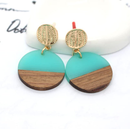 Retro Wooden Resin Geometric Bar Drop Dangle Earrings Layered Leopard for Women Polymer Clay Lightweight Statement Jewelry - style: 11