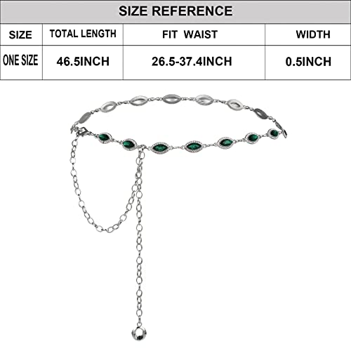 ILuvatar Green Glass Diamond Chain Belt - Metal Women's Western Style Dress Belt - color: Green-s2