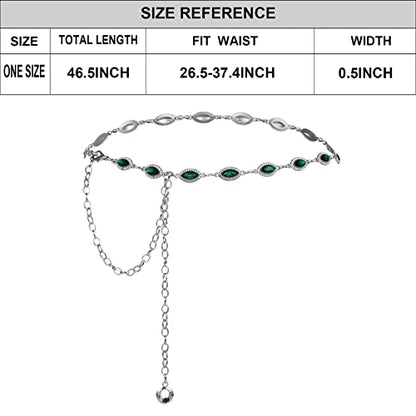 ILuvatar Green Glass Diamond Chain Belt - Metal Women's Western Style Dress Belt - color: Green-s2