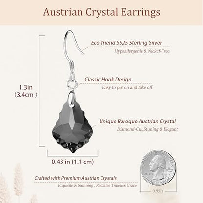Austrian Crystal Baroque Drop Dangle Earrings for Women 925 Sterling Silver Hook Hypoallergenic Jewelry - color: Black