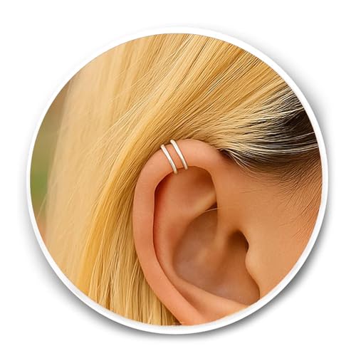 Silver Helix Cartilage Ear Cuff – 20 Gauge Fake Double Hoop Spiral Earring – 925 Sterling Silver Clip-On Cuff, No Piercing Needed
