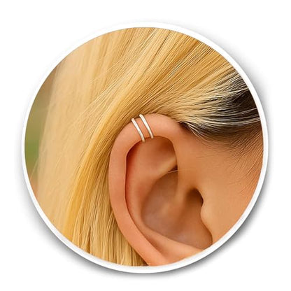 Silver Helix Cartilage Ear Cuff – 20 Gauge Fake Double Hoop Spiral Earring – 925 Sterling Silver Clip-On Cuff, No Piercing Needed