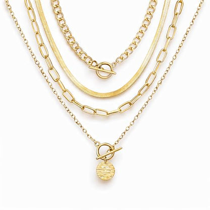 iF YOU Vintage Gold Layered Necklaces for Women Trendy, Chunky Cuban Link Paperclip Chains Necklace Stack, Coin Pendant Necklace Set Jewelry Gifts - style: 4-layer gold snake necklaces