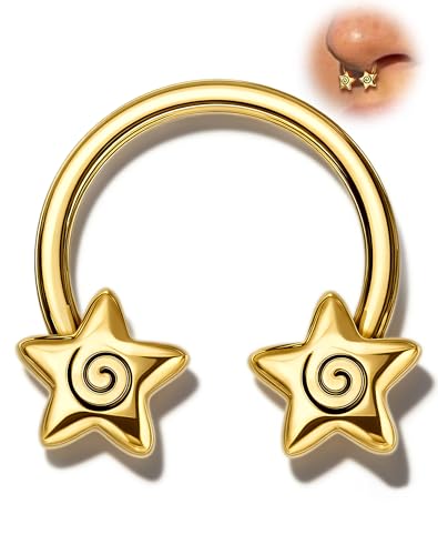 OUFER Septum Rings 16g Septum Jewelry Star Daith Earrings Gothic Tragus Helix Piercing Jewelry for Women Men - color: Gold