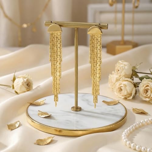 Gold Fringe Earrings for Women - Lightweight Statement Dangle Earrings with Stainless Steel Post, High Polish Long Tassel Drop Jewelry for Prom Wedding - color: Gold-streamlined