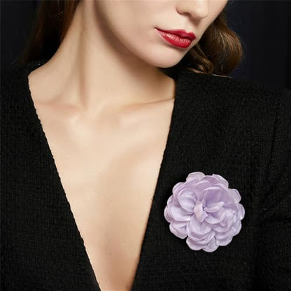 9cm Wedding Fabric Flower Brooch Pin Hair Clip for Women Men Elegant Big Camellia Rose Floral Brooches Lapel Pins Dainty Holiday Party Costume Dress Accessories Jewelry - color: Lilac
