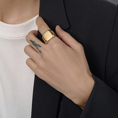 VQYSKO 14K Gold Plated Square Signet Ring | Stainless Steel Band for Men - color: Square Gold
