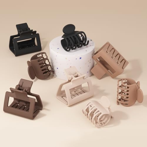 8 Pcs Medium Hair Clips for Women Girls - 2 Styles Rectangle and Double Row Teeth Small Claw Clips for Thin Fine Thick Hair, Matte Non-slip Strong Hold Jaw Clips Hair Accessories, Neutral - color: Neutral
