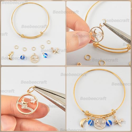 Beebeecraft 6Pcs Expandable Blank Bangle Bracelets Real 18K Gold Plated Stainless Steel Adjustable Wire Bracelets for Jewelry Making DIY Crafts Gift