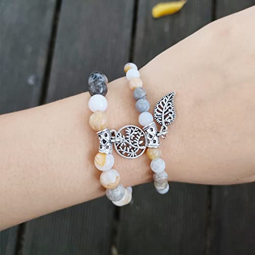 YGLINE Tree of Life Yoga Healing Stone Bracelets,Multilayer Lotus Chakra Stone Reiki Bracelet Sets,Anxiety Crystal Natural Stone,for Women Stress Relief - color: Agate-2w