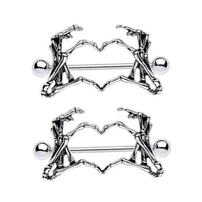 14G Skeleton Hand Heart Nipple Rings for Women Gothic 316L Surgical Steel Nipple Barbell Dark Style Nipple Piercing Jewelry for Halloween