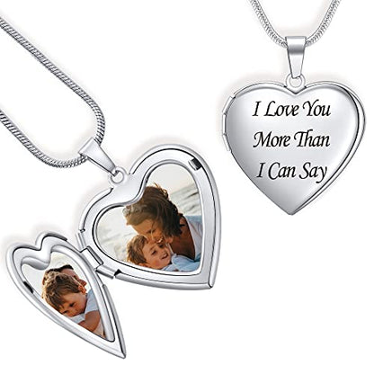 Farfume Personalized Photo Necklace for Women/Men, Memorial Jewelry Gifts | Holds 2 Pictures Pendant, Custom Engraved Text, Beautiful Locket for Girls, Durable Stainless Steel, Mothers Day Gifts - color: Heart Locket Silver