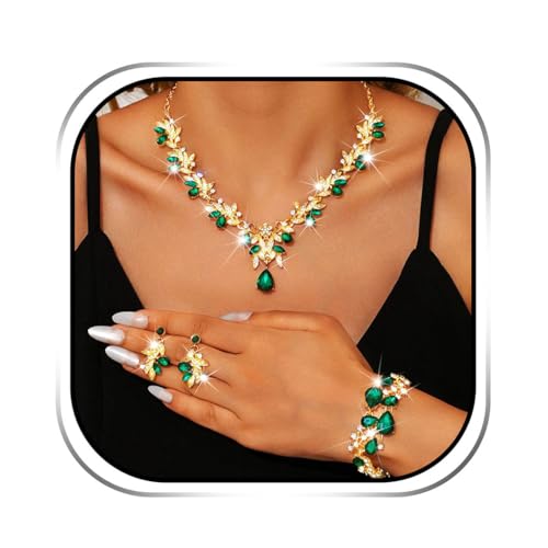 Sixexey Bridal Wedding Jewelry Set Crystal Neck Jewelry Rhinestone Wedding Prom Jewelry Accessories for Women - color: Green Crystal