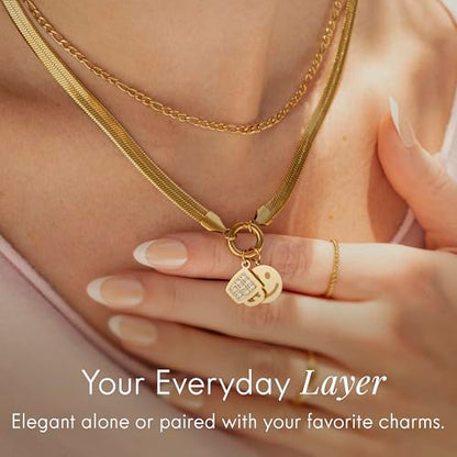 Destin Jewelry 18K Gold Plated Herringbone Necklace for Women and Men, Waterproof Flat Snake Chain, Stainless Steel Non Tarnish Layering Necklace - color: Gold, size: 18" + 2"