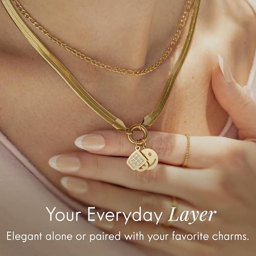 Destin Jewelry 18K Gold Plated Herringbone Necklace for Women and Men, Waterproof Flat Snake Chain, Stainless Steel Non Tarnish Layering Necklace - color: Gold, size: 20" + 2"