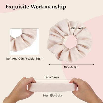 Satin Scrunchies for Women – 8PCS Neutral Silk Hair Ties Set (Black, Blonde, Dark Brown, Light Brown) – No Crease, Frizz-Free, Gentle Elastic Hair Bands, Soft & Stylish Everyday Hair Accessories Gifts - color: Large-Neutral