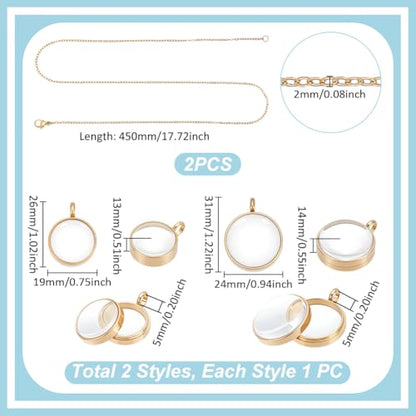 UNICRAFTALE 2Pcs Memory Locket Pendant Photo Living Memory Pendant Necklace Stainless Steel Floating Charm Glass Photo Frame Locket Pendants for Wedding Bouquet DIY Jewelry Making