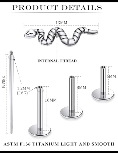 16G Astm F136 Titanium Internal Thread Flat Back Earrings Nose Studs Tragus Forward Helix Conch Cartilage Lobe Earrings Stud Medusa Labret Monroe Lip Ring Piercing Jewelry For Women Men - size: 16G--Style D