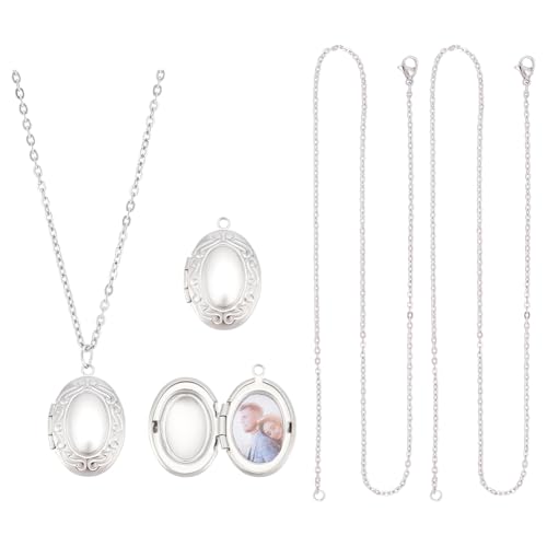 UNICRAFTALE 2 Sets Stainless Steel Locket Pendants Photo Frame Charms Oval Locket Necklace Picture Locket Charm Photo Memory Necklace Chain Amulet Memory Pendant Necklace for Women Men Jewelry Making