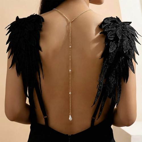 Back Necklace with Rhinestone Pearl Pendant Back Body Chain for Backless Dress Bridal Wedding Backdrop Necklace Crystal Simple Waist Body Jewelry for Women - color: B1