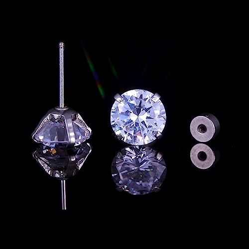 VOLUKA Cubic Zirconia Stainless Steel Screw Flat Back Earring - Hypoallergenic Stud Earrings for Women & Men - 316L Titanium CZ Stud Earrings for Nickel-Free, Trendy & Elegant - color: 1 Pair- 6mm Flat Back -White