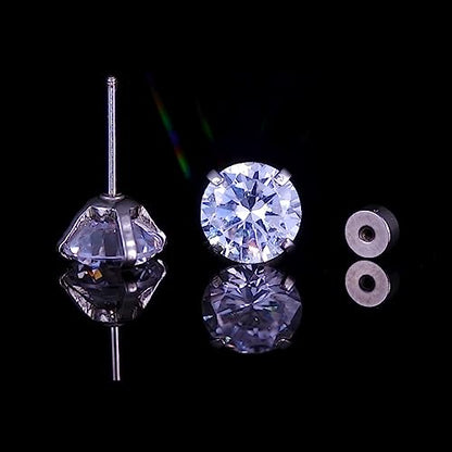 VOLUKA Cubic Zirconia Stainless Steel Screw Flat Back Earring - Hypoallergenic Stud Earrings for Women & Men - 316L Titanium CZ Stud Earrings for Nickel-Free, Trendy & Elegant - color: 1 Pair- 6mm Flat Back -White