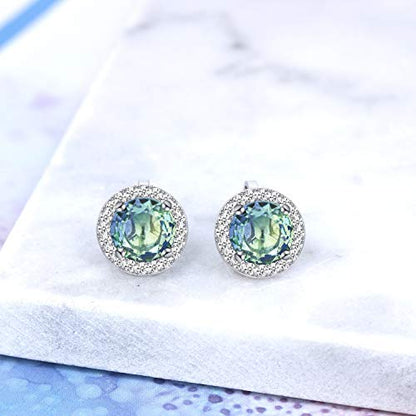 YOQUCOL 8MM Cubic Zirconia Crystal Clip On Stud Earrings Round Non Pierced Earrings for Women - color: Ocean Green