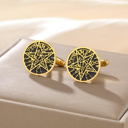 Cufflinks for Men Delicate Stainless Steel Wedding Business Cufflinks Gifts for Groom Husband French Shirt Accessories - style: Solomon's Star-Gold