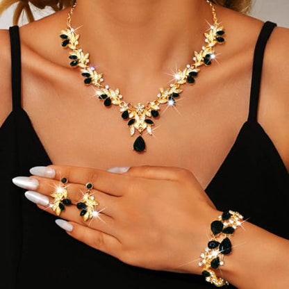 Sixexey Bridal Wedding Jewelry Set Crystal Neck Jewelry Rhinestone Wedding Prom Jewelry Accessories for Women - color: Black Crystal