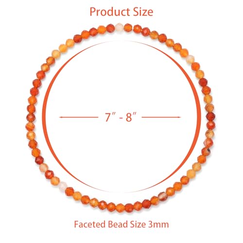 Healing Crystal Bracelet Clear Quartz Faceted Beaded Bracelets for Women Men 3mm Natural Stone Adjustable Handmade Stretch Bracelet Reiki Spiritual Jewelry Fashion Gifts - color: Carnelian