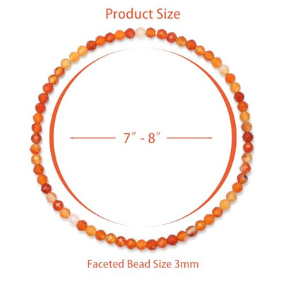 Healing Crystal Bracelet Clear Quartz Faceted Beaded Bracelets for Women Men 3mm Natural Stone Adjustable Handmade Stretch Bracelet Reiki Spiritual Jewelry Fashion Gifts - color: Carnelian