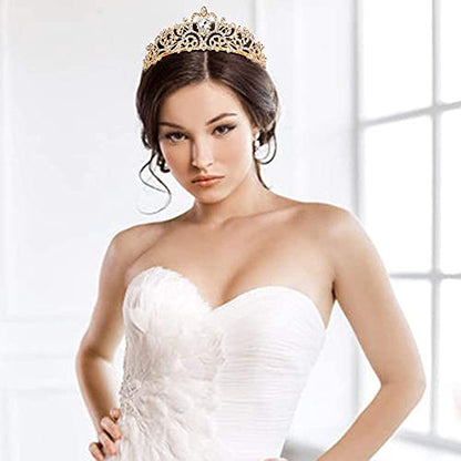 COCIDE Gold Tiara Crystal Crowns Rhinestone Crown Bride Bridal Wedding Birthday Party for Women - color: TC Gold+Clear
