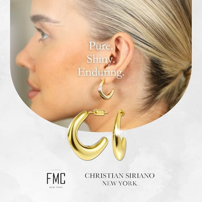 18K Gold Plated Sterling Silver Earrings for Women – Pure & Polished, Twist, Square, Hinged Tube, Abstract & Heart Shape Hoops – Lightweight, Hypoallergenic, Non-Tarnish Jewelry (Sizes: 3x35mm-46x30mm) - color: Gold, size: Abstract Shape (5x25mm)