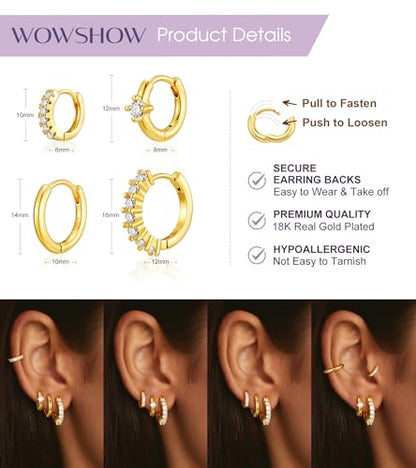 wowshow Gold Hoop Earrings for Women Chunky Hoops 14K Gold Plated Thick Hollow Tube Lightweight Earrings for Mother Birthday Gifts 20/25/30/40/50MM - color: Gold Hoop Earring Set