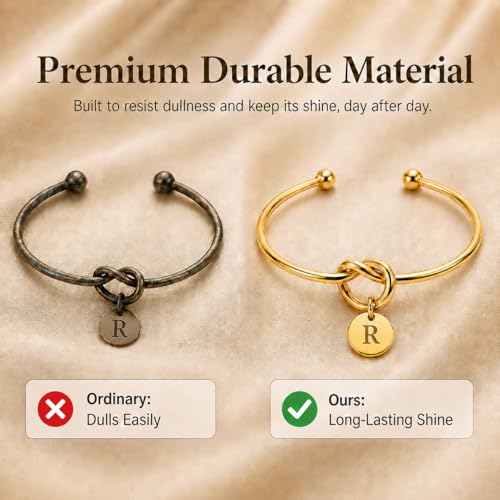 LemonRose Initial Bracelets for Women - Dainty Tie the Knot Letter A-Z 14K Gold Plated for Women Gold Cuff Bracelet for Womens Jewelry Personalized Bridesmaid Proposal Gifts - color: Gold R