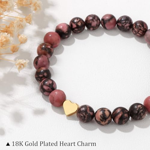 Healing Bracelet For Women Anxiety Beaded Bracelets Jewelry Healing Stone Crystal Bracelet Stress Relief Yoga Beads Chakra Bracelets Gifts For Women pink - color: Heart-Rhodonite