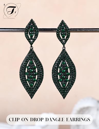THUNARAZ Clip on Earrings for Women Non Pierced Glitter Rhinestone Crystal | Clip-On Earrings, Wedding Bridal Earrings, Non Pierced Ears, Dangle Earrings, Fake Earrings, Fashion Jewelry - color: Green1