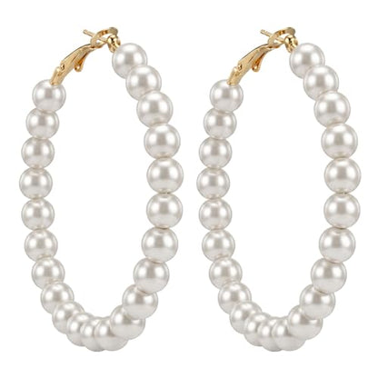 Large Hoop Pearl Earrings, Bridesmaid Pearl Circle Earrings | premium alloy+faux pearl, french hooks for a secure closure, geometric unique shapes, lightweight comfortable