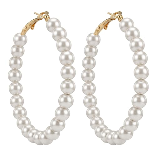 Large Hoop Pearl Earrings, Bridesmaid Pearl Circle Earrings | premium alloy+faux pearl, french hooks for a secure closure, geometric unique shapes, lightweight comfortable