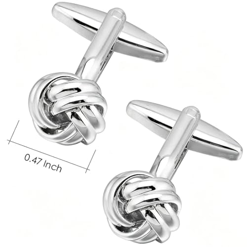 Knot Cufflinks in Gift Box Cuff Links for Men Lady Daily Wear Shirt | Men's Women Cufflink Set Jewelry for Wedding Party Prom Office Formal or Casual Business Tuxedo Dress, Easy to Put on - style: Silver Tone Knot