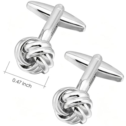Knot Cufflinks in Gift Box Cuff Links for Men Lady Daily Wear Shirt | Men's Women Cufflink Set Jewelry for Wedding Party Prom Office Formal or Casual Business Tuxedo Dress, Easy to Put on - style: Silver Tone Knot