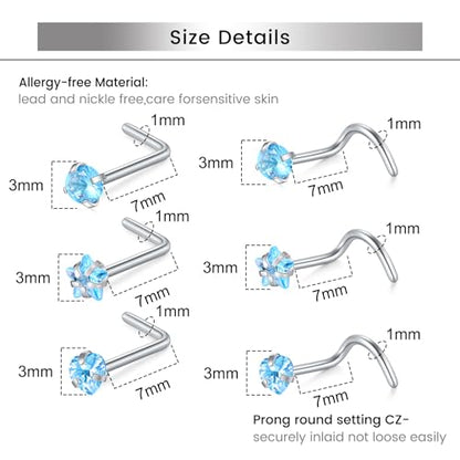 Briana Williams 18G 20G Nose Rings for Women Nose Piercings Nose Rings Hoops Nose Studs Surgical Steel Nose Ring Silver Gold Nose Piercing Jewelry - color: D5 -18g, silver